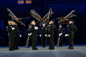 photo of U.S. Air Force Honor Guard Drill Team members rehearsing a routine