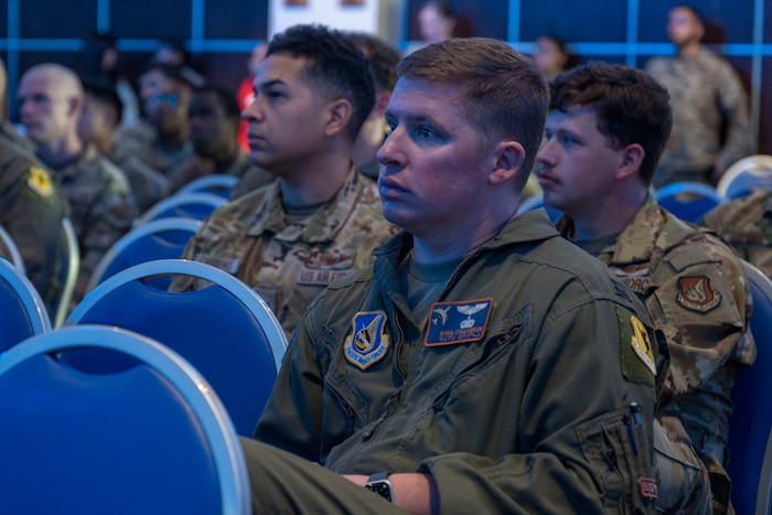 U.S. Airmen attend an arrival briefing for exercise Resolute Force Pacific (REFORPAC) 2025 at Misawa Air Base, Japan, July 10, 2025
