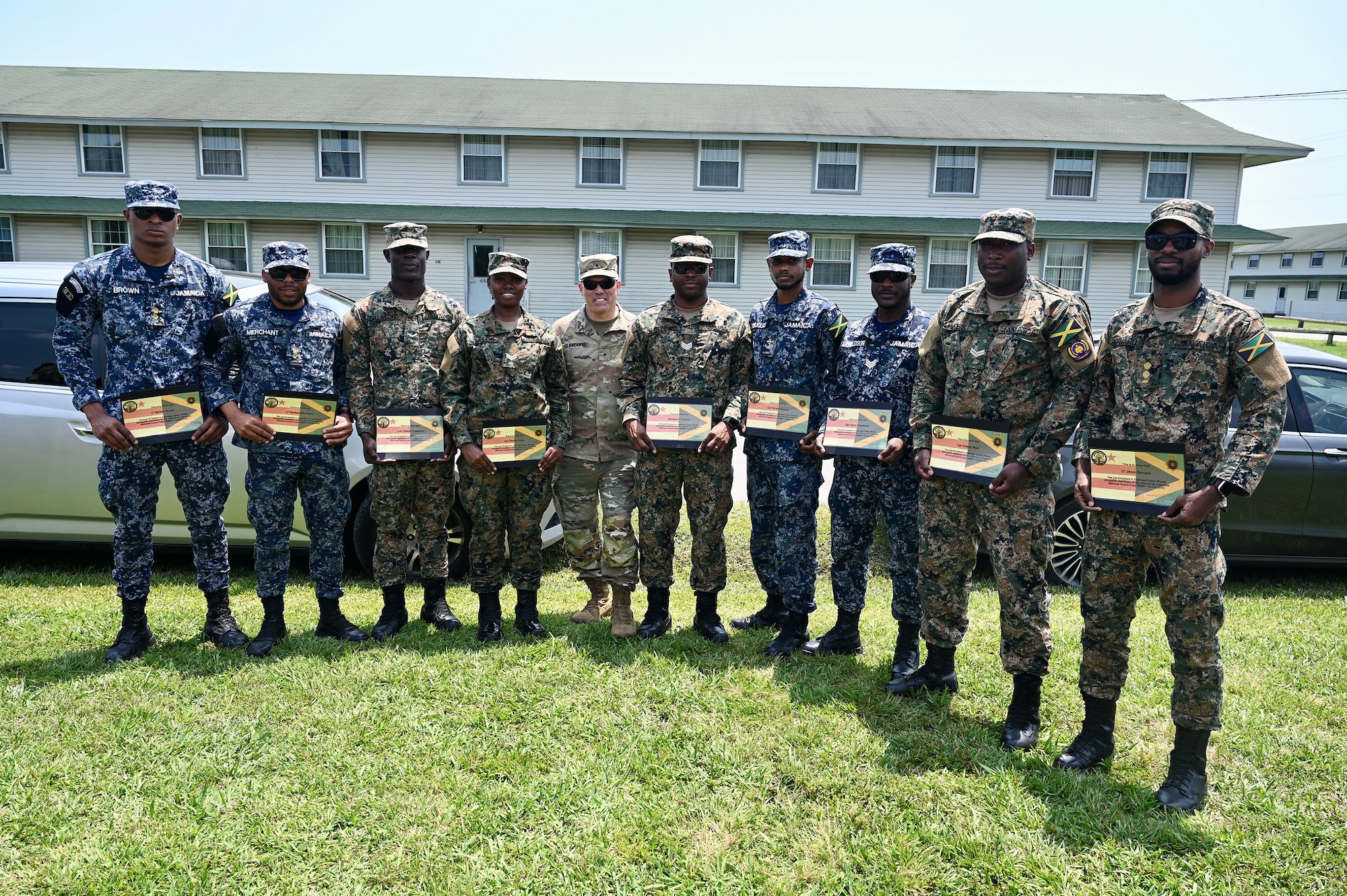 Brig. Gen. Leland D. Blanchard II, the Adjutant General (TAG) for the D.C. National Guard, recognizes members of the 113th Wing D.C. Air National Guard and members of the Jamaica Defence Force (JDF) during Cyber Shield 2025 at the Virginia National Guard's State Military Reservation in Virginia Beach, VA, on June 11, 2025.