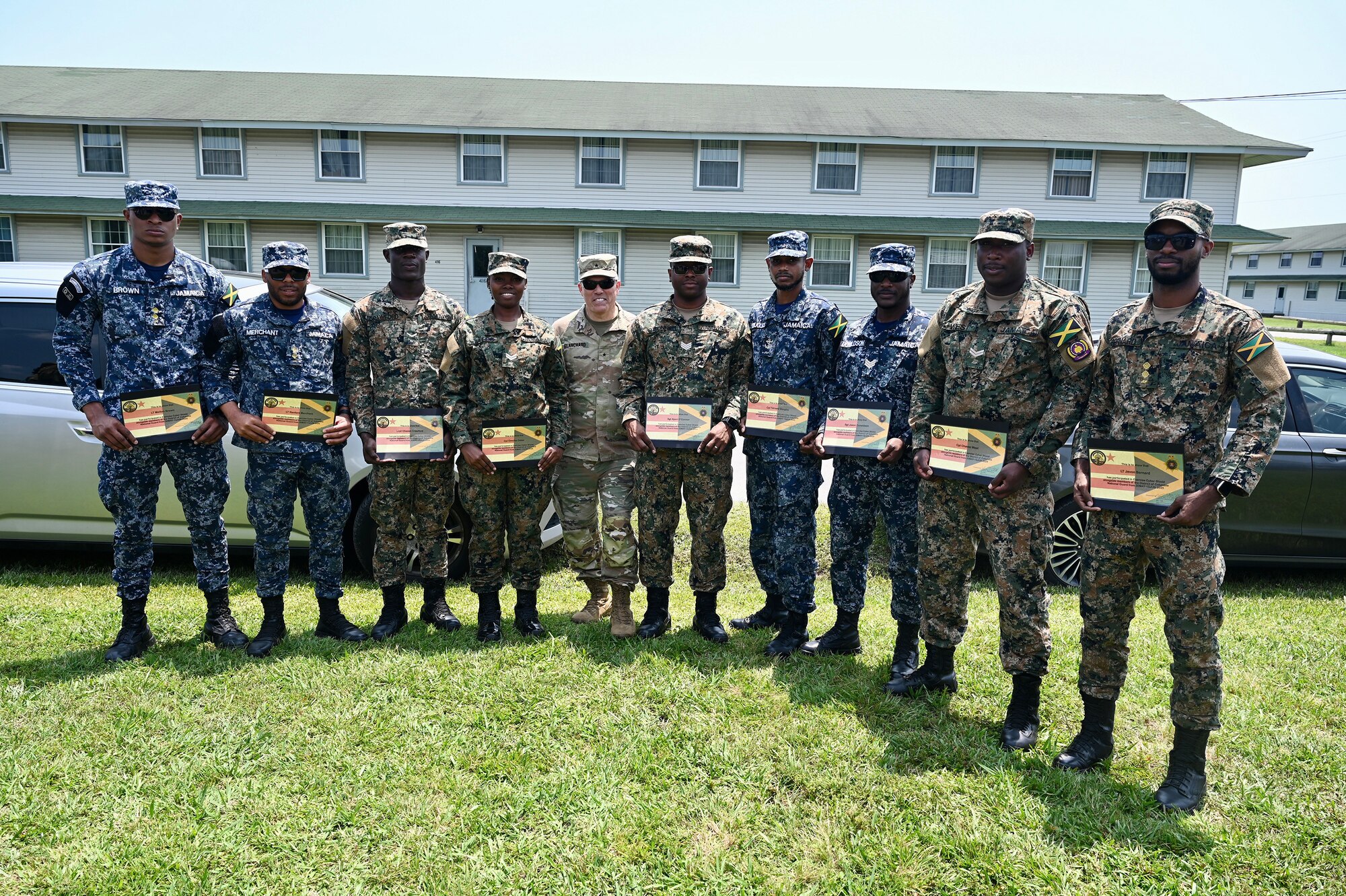 Brig. Gen. Leland D. Blanchard II, the Adjutant General (TAG) for the D.C. National Guard, recognizes members of the 113th Wing D.C. Air National Guard and members of the Jamaica Defence Force (JDF) during Cyber Shield 2025 at the Virginia National Guard's State Military Reservation in Virginia Beach, VA, on June 11, 2025.
