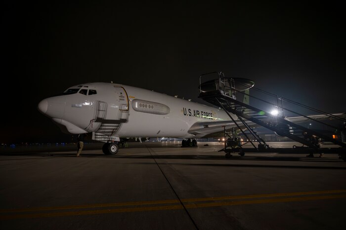 A U.S. Air Force E-3 Sentry awaits to be unloaded ahead of its support to exercise Resolute Force Pacific (REFORPAC) 2025 at Misawa Air Base, Japan, July 9th, 2025.