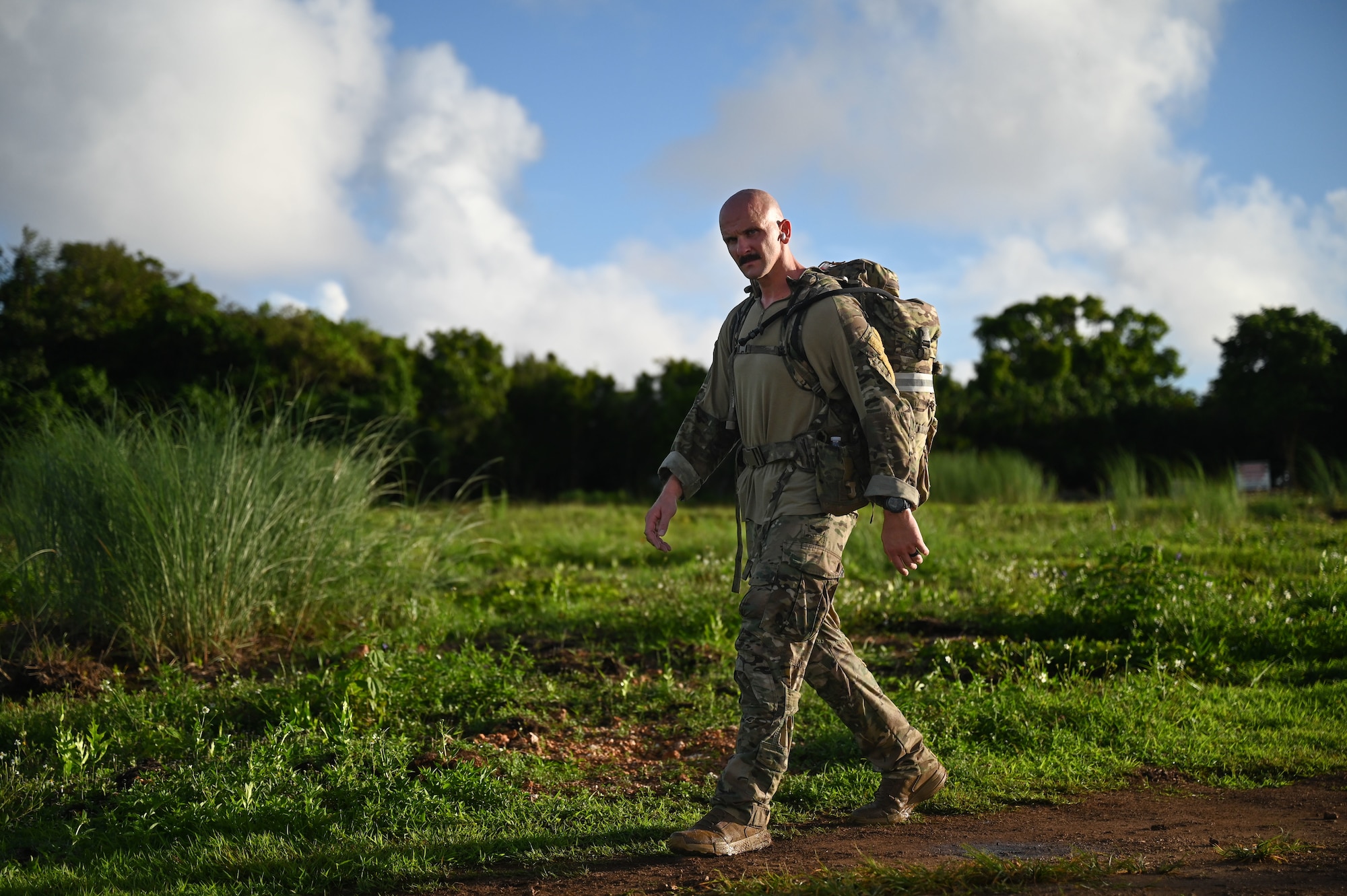 Photo of an Airman completing the Andersen EOD 2025 Norwegian Foot March