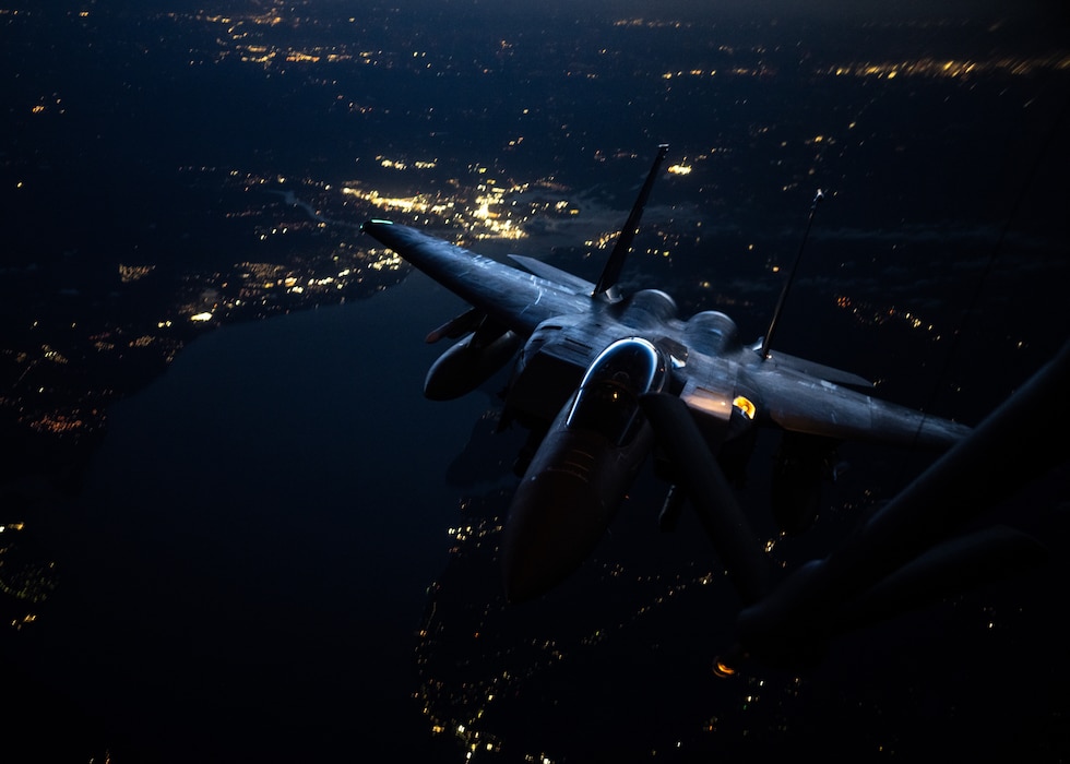 F-15 flying at night