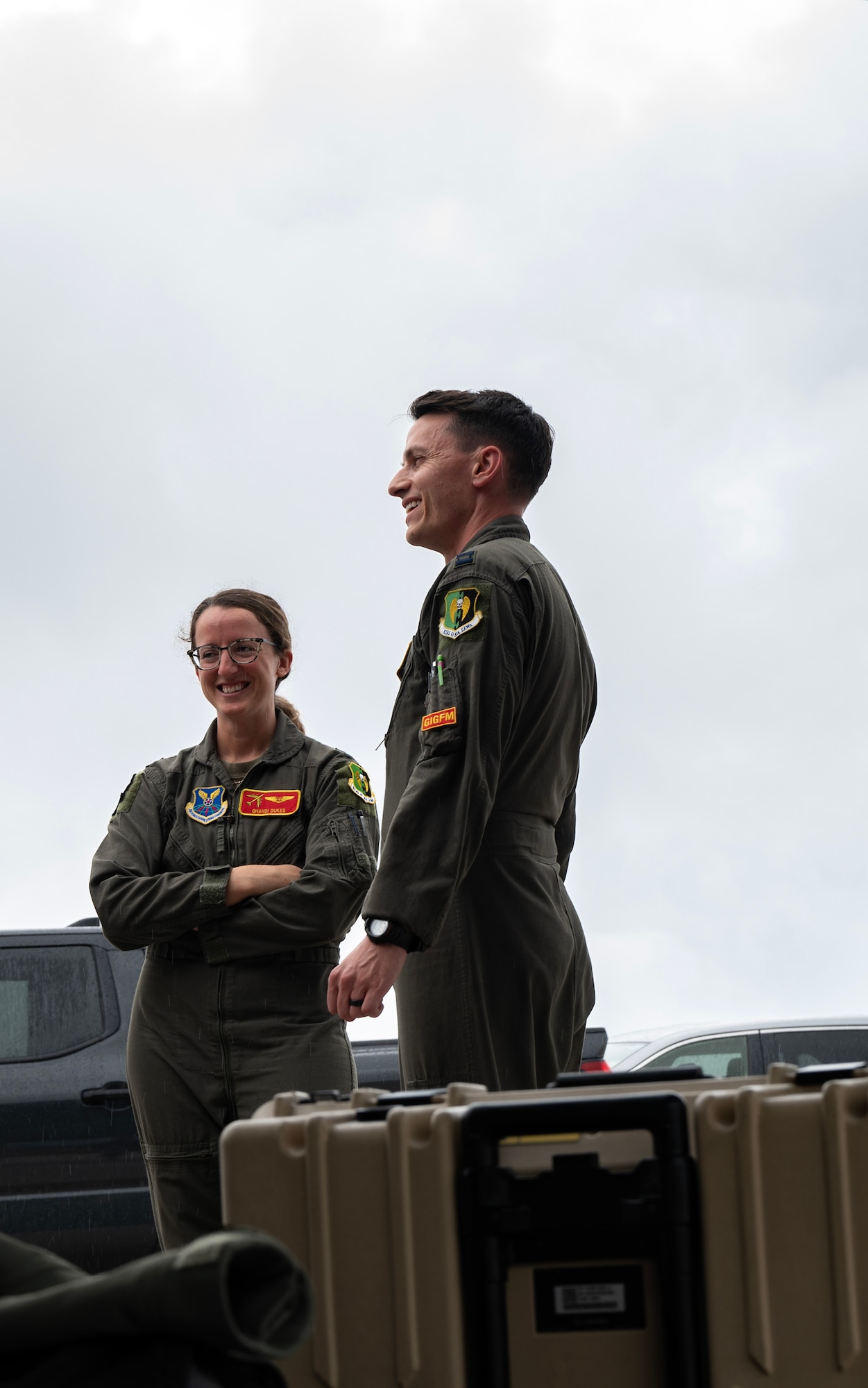 U.S. Air Force B-52H Stratofortress crew members, assigned to the 23rd Expeditionary Bomb Squadron, Minot Air Force Base, North Dakota, disembark from a B-52H Stratofortress after a Bomber Task Force mission at Andersen Air Force Base, Guam, July 7, 2025. These missions deter adversaries, assure allies and partners, strengthen interoperability, and maintain readiness and global strike capability. (U.S. Air Force photo by Senior Airman Alyssa Bankston)