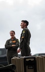 U.S. Air Force B-52H Stratofortress crew members, assigned to the 23rd Expeditionary Bomb Squadron, Minot Air Force Base, North Dakota, disembark from a B-52H Stratofortress after a Bomber Task Force mission at Andersen Air Force Base, Guam, July 7, 2025. These missions deter adversaries, assure allies and partners, strengthen interoperability, and maintain readiness and global strike capability. (U.S. Air Force photo by Senior Airman Alyssa Bankston)