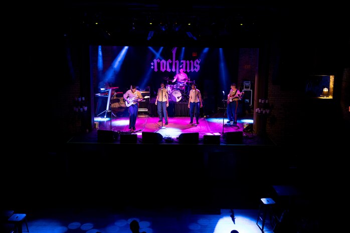 U.S. Marines with the Quantico Marine Rock Band, assigned to Special Purpose Marine Air-Ground Task Force-250, perform at Rookies RocHaus in West Dundee, Illinois, as part of Marine Week Chicago, July 10, 2025. The Quantico Marine Rock Band performed as a feature event that promoteed the 250th anniversary of the U.S. Marine Corps. Throughout the year, Marines across the globe will celebrate the 250th birthday of the Corps, commemorating service, sacrifice, and priding themselves on living ‘Semper Fidelis’ or ‘Always Faithful’ to their nation and to each other. (U.S. Marine Corps photo by Lance Cpl. Elijua Guel)