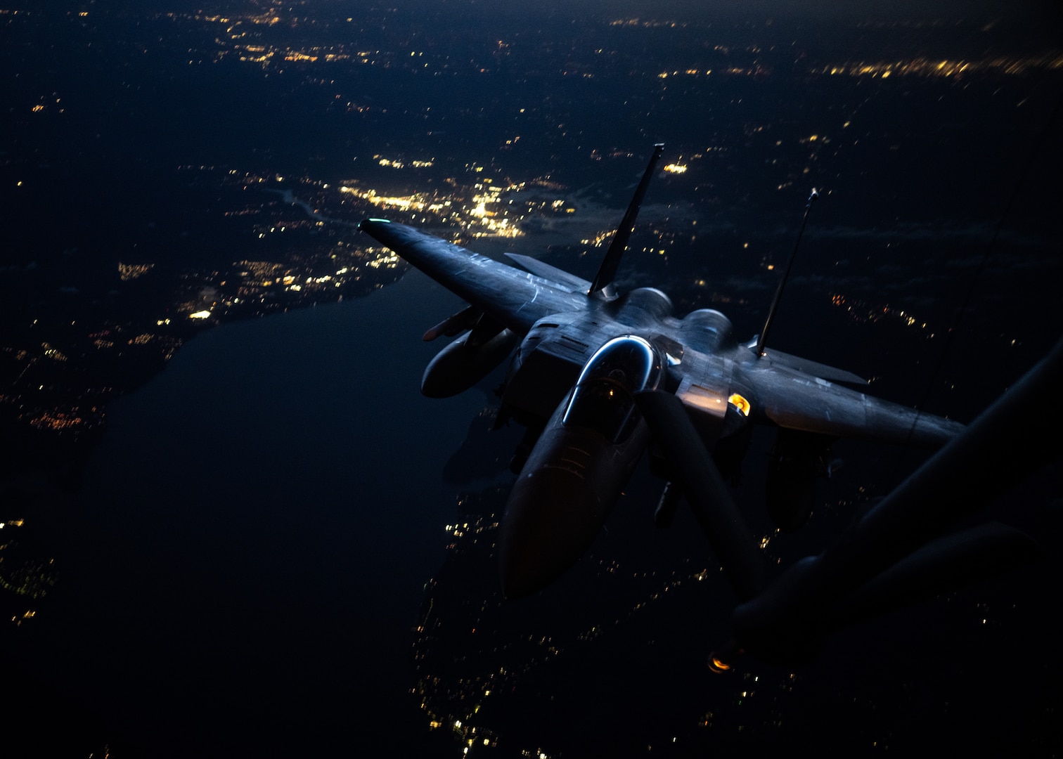 F-15 flying at night