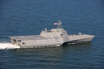 MOBILE, Ala - The future USS Pierre (LCS 38) conducts sea trials in Mobile, Alabama, June 2025. Pierre is the 19th and final ship marking the completion of the Independence-variant littoral combat ship (LCS) construction phase. (Photo courtesy of Austal USA)