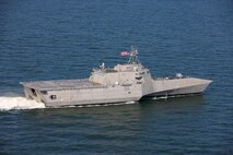 MOBILE, Ala - The future USS Pierre (LCS 38) conducts sea trials in Mobile, Alabama, June 2025. Pierre is the 19th and final ship marking the completion of the Independence-variant littoral combat ship (LCS) construction phase. (Photo courtesy of Austal USA)