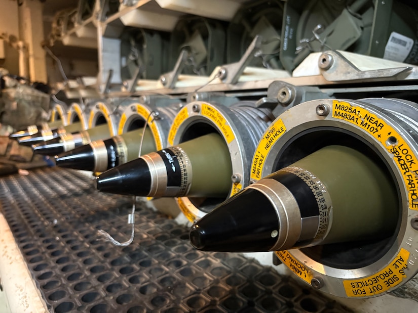 The explosives are placed in a "ready rack" so that they are ready at all times.