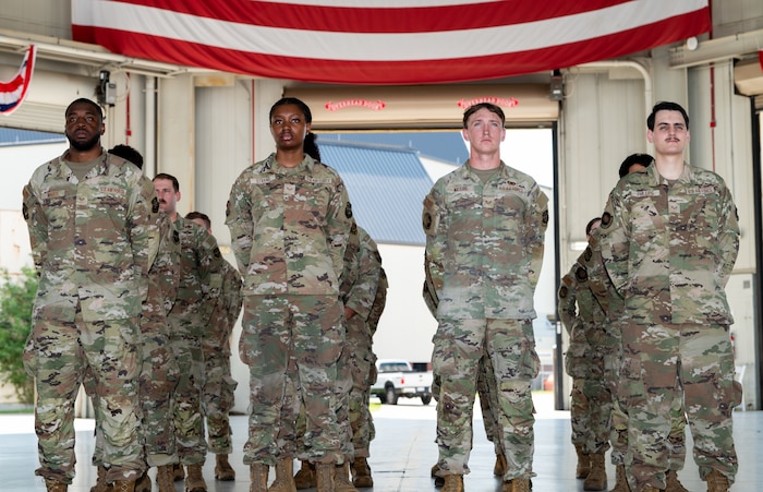 U.S. Airmen stand at ease during the 437th Maintenance group assumption of command.