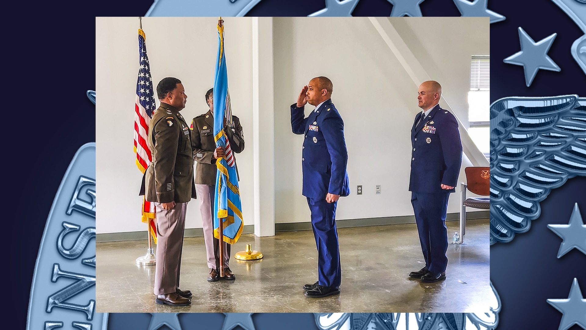Person accepts command during ceremony.
