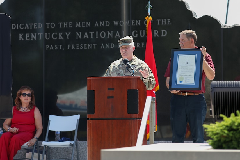 A portion of US Route 127 in Franklin County—known as the West Frankfort Connector, from the intersection with US 60 (Louisville Rd) to KY Route 1005 (Devil’s Hollow Rd)—has officially been designated the Kentucky National Guard Memorial Highway, in recognition of the brave men and women who have served and sacrificed for our Commonwealth and nation. (U.S. Army National Guard photo by Sgt. 1st. Class Benjamin Crane)