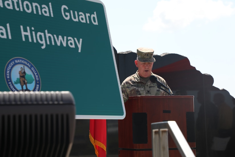 A portion of US Route 127 in Franklin County—known as the West Frankfort Connector, from the intersection with US 60 (Louisville Rd) to KY Route 1005 (Devil’s Hollow Rd)—has officially been designated the Kentucky National Guard Memorial Highway, in recognition of the brave men and women who have served and sacrificed for our Commonwealth and nation. (U.S. Army National Guard photo by Sgt. 1st. Class Benjamin Crane)