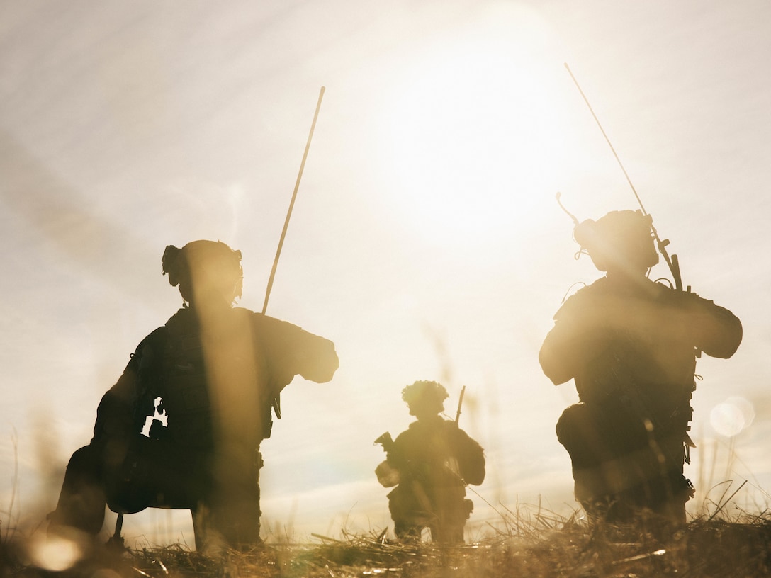 U.S. Marines with 2nd Battalion, 1st Marine Regiment, Marine Rotational Force – Darwin 25.3, operate radios during an air assault as part of Predator’s Run at Mount Bundey Training Area, Northern Territory, Australia, June 6, 2025.