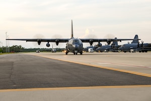 An AC-130J aircrew assigned to the  919h Special Operations Wing taxis an AC-130J Ghostrider gunship at Hurlburt Field, Florida, July 9, 2025. The wing’s mission is evolving and now includes an operational AC-130J squadron based at Hurlburt Field marked by a ceremony held July 11, 2025. The AC-130J provides ground forces an expeditionary, direct-fire platform that is persistent, ideally suited for urban operations and delivers precision low-yield munitions against ground targets. (U.S. Air Force photo by Lt. Col. James Wilson)