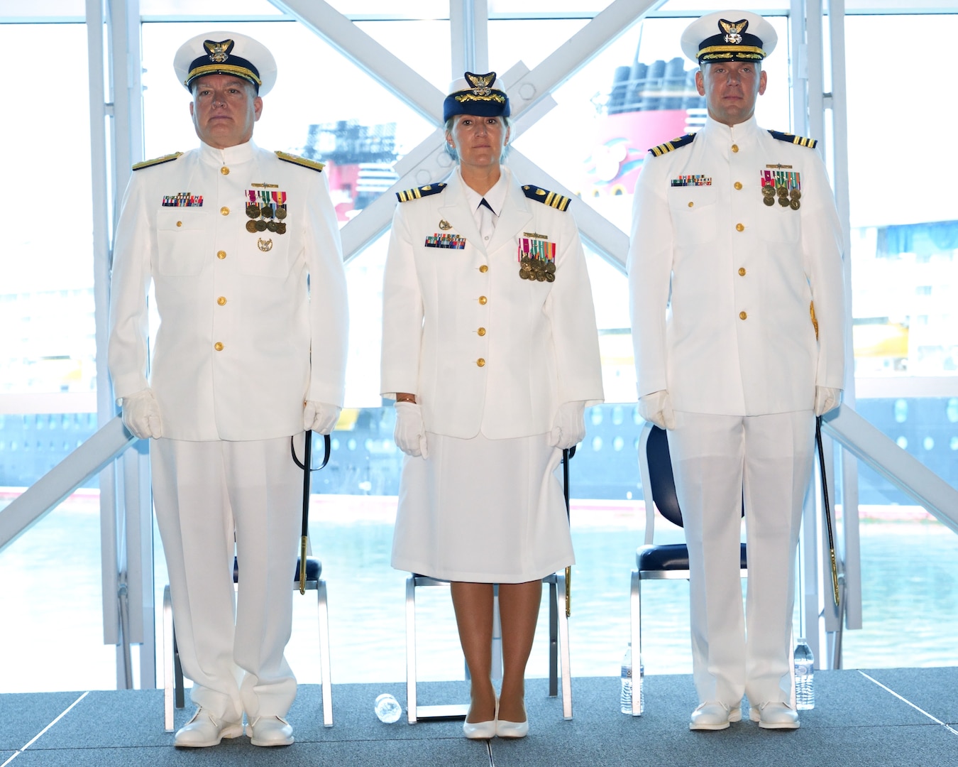 Cmdr. Matthew Zinn assumes command of Coast Guard Marine Safety Unit Port Canaveral from Cmdr. Sarah Brennan during a change of command ceremony in Port Canaveral, Florida, July 11, 2025.