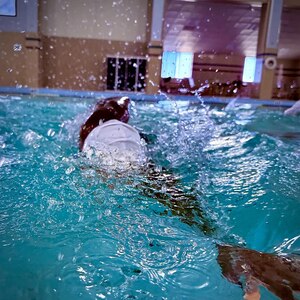 Staff Sgt. Churchwell reaching out to find the wall during his practice run.
