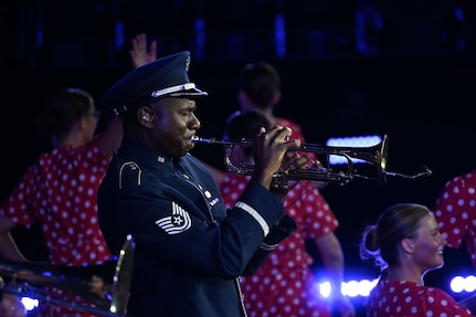 photo of a U.S. Air Force Band member playing the trumpet