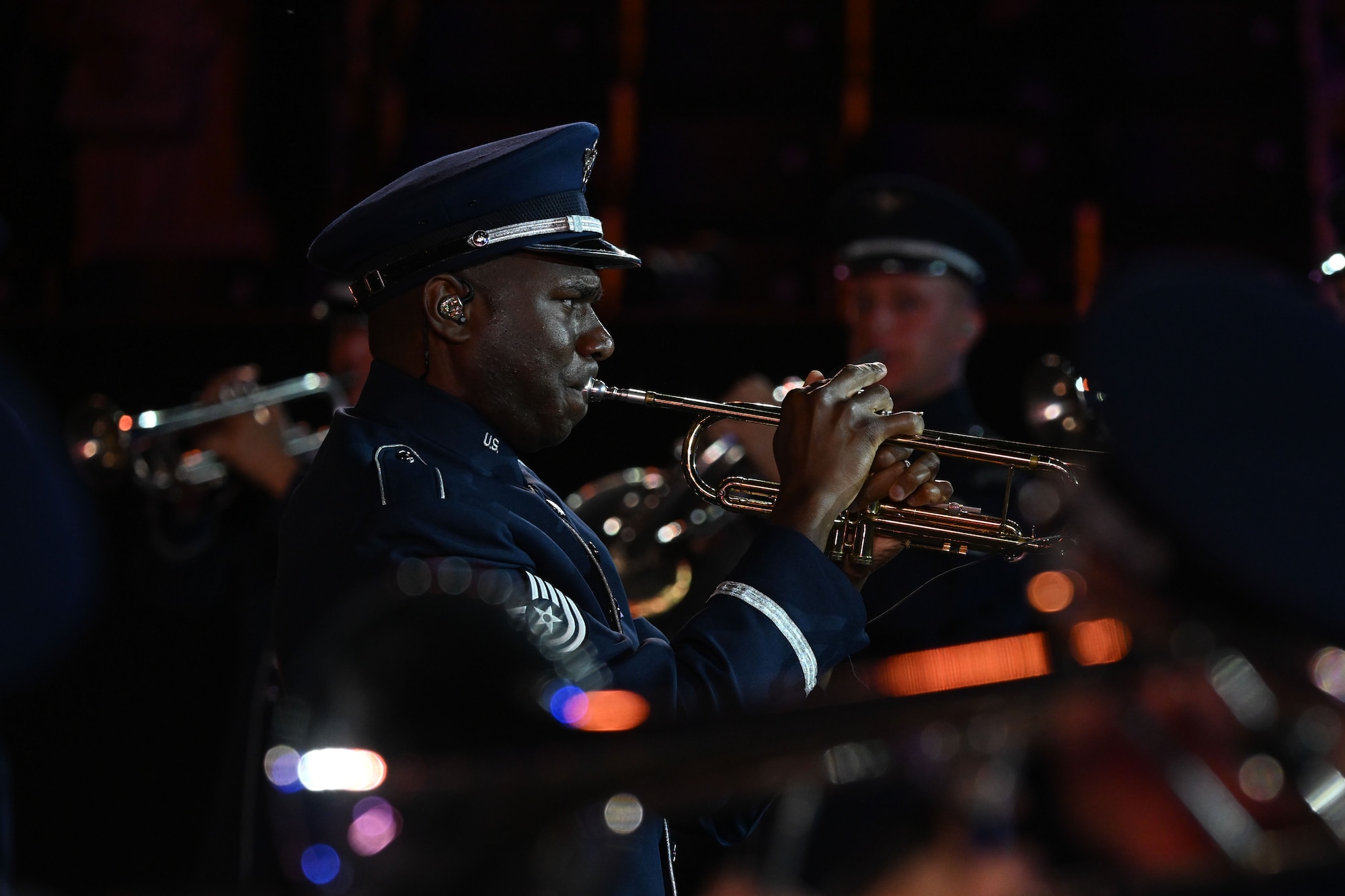 photo of a U.S. Air Force Band member playing the trumpet