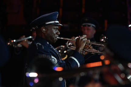 photo of a U.S. Air Force Band member playing the trumpet