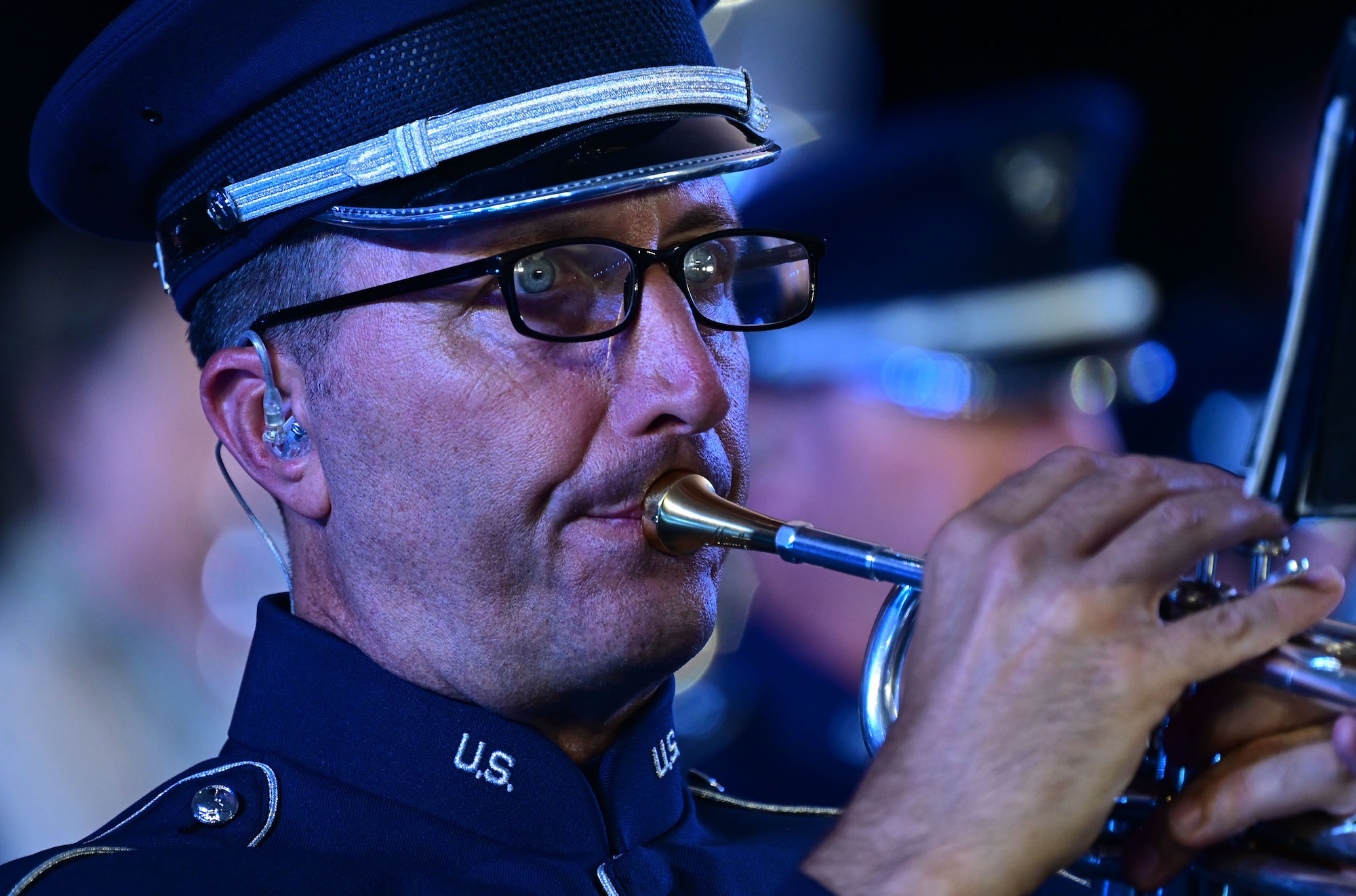 photo of a U.S. Air Force Band member playing the trumpet
