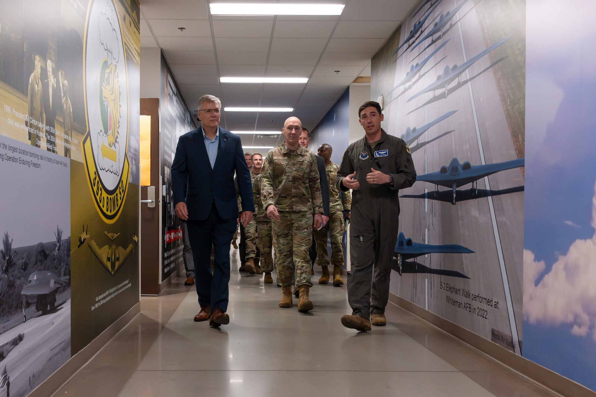 Secretary of the Air Force Troy Meink and Air Force Chief of Staff Gen. David Allvin tours the Combined Operations Building at Whiteman Air Force Base, Missouri, July 10, 2025.