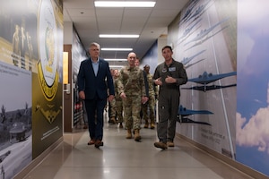 Secretary of the Air Force Troy Meink and Air Force Chief of Staff Gen. David Allvin tours the Combined Operations Building at Whiteman Air Force Base, Missouri, July 10, 2025.