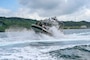 A 33-foot Force Protection-Medium Harbor Security Boat attached to Commander, Fleet Activities Okinawa’s (CFAO) Naval Security Forces (NSF) conducts high-speed maneuvers during a Citadel Protect weapons training exercise in the waters near White Beach Naval Facility, Japan, July 9, 2025.