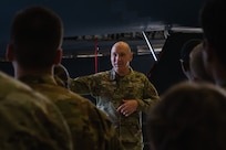 U.S. Air Force Chief of Staff Gen. David Allvin speaks with Airmen at Whiteman Air Force Base, Missouri, July 10, 2025.