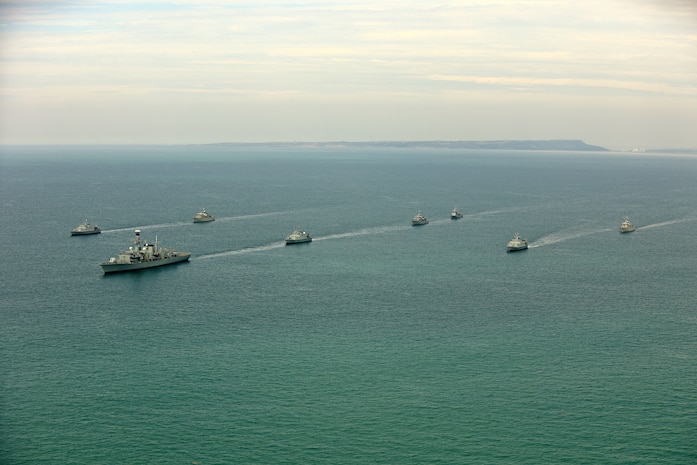 Ships assigned to the Sea Breeze 2025-2 Mine Countermeasures (MCM) Task Group sail in formation. Sea Breeze is an annual maritime exercise aimed at building collective capability and agility to restore security and stability in the dynamic Black Sea.