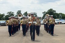 U.S. Marines with 2d Marine Aircraft Wing Band march during the Cracker Barrel 400 brand activation as part of Marine Week Nashville 2025 at the Nashville Superspeedway, Nashville, Tennessee, June 1, 2025. Founded on November 10, 1775, the United States Marine Corps has served our nation honorably in every clime and place for 250 years. Throughout 2025, Marines across the globe will celebrate the 250th birthday of the Corps, commemorating service, sacrifice, and priding themselves on living 'Semper Fidelis' or 'Always Faithful' to their nation and to each other. (U.S. Marine Corps photo by Lance Cpl. Judith Ann Lazaro)