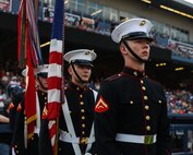 The official United States Marine Corps Color Guard, Marine Barracks Washington, walks onto the field to present the colors during a celebrity softball game at First Horizon Park in Nashville, Tenn., June 2, 2025. Founded on November 10, 1775, the United States Marine Corps has served our nation honorably in every clime and place for 250 years. Throughout 2025, Marines across the globe will celebrate the 250th birthday of the Corps, commemorating service, sacrifice, and priding themselves on living "Semper Fidelis" or "Always Faithful" to their nation and to each other. (U.S. Marine Corps photo by Lance Cpl. Brynn L. Bouchard)