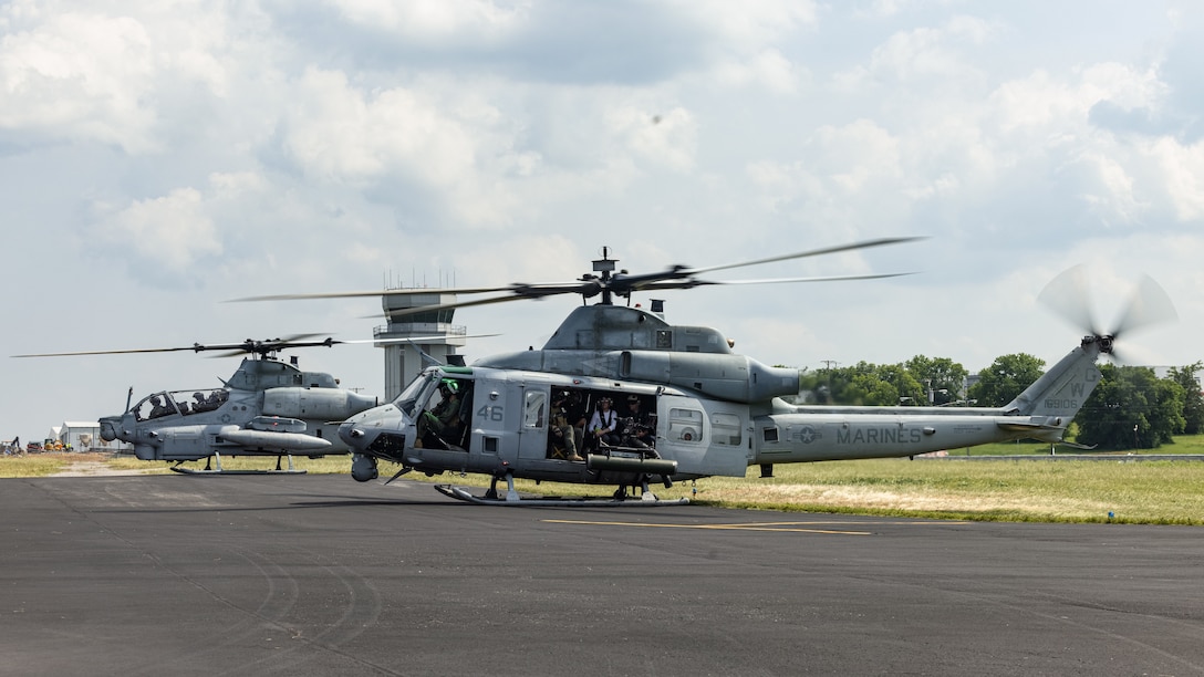 Community leaders participate in an Orientation and Indoctrination Flight as part of Marine Week Nashville at John C. Tune Airport, Nashville, Tennessee, June 3, 2025. The O&I flights allowed an opportunity for community leaders around Nashville to see and experience Marine Corps aviation, and interact with the Marines maintaining and flying these aircrafts. Throughout 2025, Marines across the globe will celebrate the 250th birthday of the Corps, commemorating service, sacrifice, and priding themselves on living 'Semper Fidelis' or 'Always Faithful' to their nation and to each other. (U.S. Marine Corps photo by Lance Cpl. Judith Ann Lazaro)
