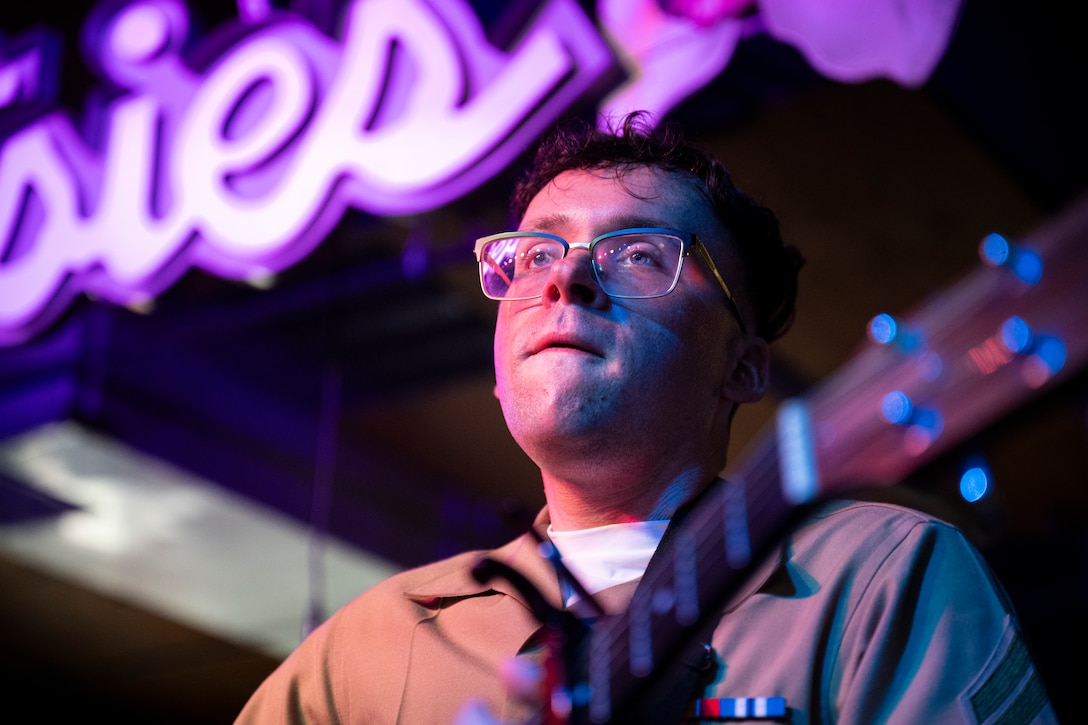 U.S. Marine Corps Cpl. Anthony Russo, a Marine musician with 2nd Marine Aircraft Wing band, Special Purpose Marine Air Ground Task Force-250, performs at Tootsies Orchid Lounge during Marine Week Nashville, in Nashville, Tennessee, June 6, 2025. Tootsies hosted the 2nd MAW band as a way to show support for the Marine Corps. Throughout 2025, Marines across the globe will celebrate the 250th birthday of the Corps, commemorating, service, sacrifice, and priding themselves on living ‘Semper Fidelis’ or ‘Always Faithful’ to their nation and to each other. (U.S. Marine Corps photo by Cpl. Vincent Needham)