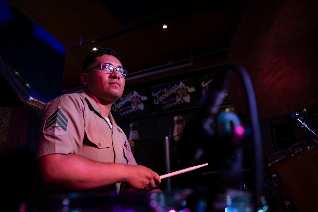 U.S. Marine Corps Sgt. Vicente Rodriguez, a Marine musician with 2nd Marine Aircraft Wing band, Special Purpose Marine Air Ground Task Force-250, performs at Tootsies Orchid Lounge during Marine Week Nashville, in Nashville, Tennessee, June 6, 2025. Tootsies hosted the 2nd MAW band as a way to show support for the Marine Corps. Throughout 2025, Marines across the globe will celebrate the 250th birthday of the Corps, commemorating, service, sacrifice, and priding themselves on living ‘Semper Fidelis’ or ‘Always Faithful’ to their nation and to each other. (U.S. Marine Corps photo by Cpl. Vincent Needham)