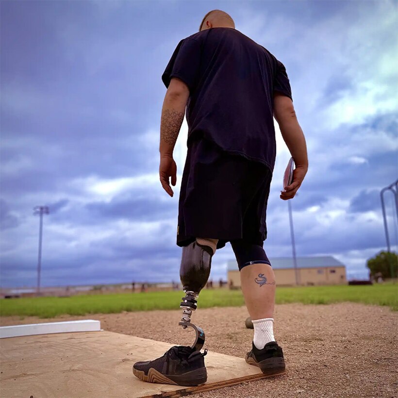 Sgt. 1st Class Proctor stepping up for his first discus toss of the morning.