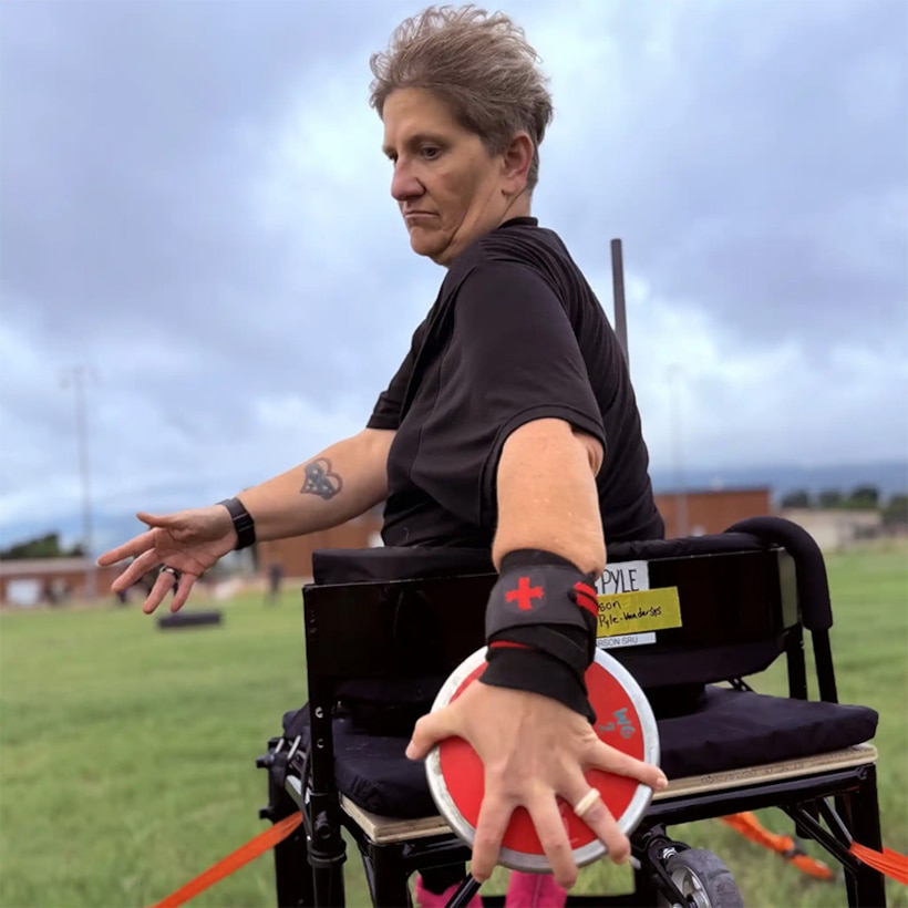 Master Sgt. Pyle-Vandersys is working on her form in preparation for the Warrior Games next week!