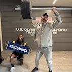 Ret. Maj. Ditlevson working on becoming the next Strongest Man Alive with his cheering section, 1st. Lt. Merritt!