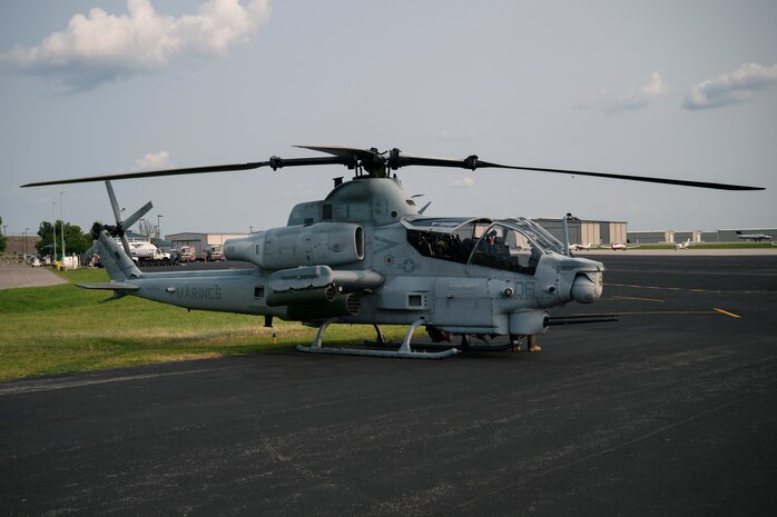 A U.S. Marine Corps AH-1Z Viper helicopter prepares to take off for a flyover during Marine Week Nashville, in Nashville, Tennessee, June 1, 2025. Founded on November 10, 1775, the United States Marine Corps has served our nation honorably in every clime and place for 250 years. Throughout 2025, Marines across the globe will celebrate the 250th birthday of the Corps, commemorating, service, sacrifice, and priding themselves on living ‘Semper Fidelis’ or ‘Always Faithful’ to their nation and to each other. (U.S. Marine Corps photo by Cpl. Vincent Needham)