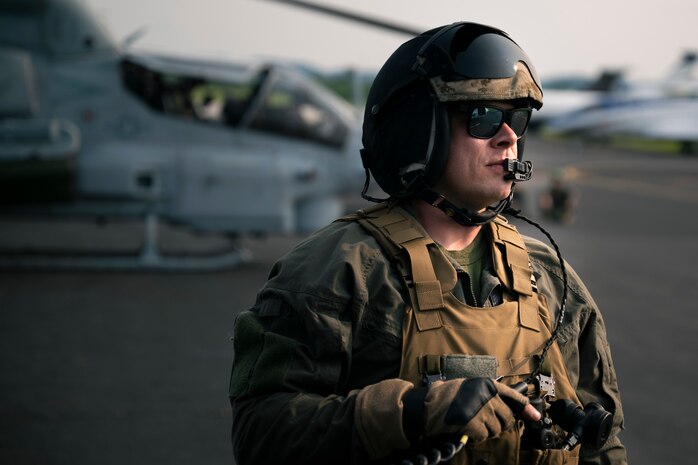 U.S. Marine Corps Gunnery Sgt. Taylor Gunderson, an aircrew chief with Marine Light Attack Helicopter Squadron 773, 4th Marine Aircraft Wing, Marine Forces Reserve, conducts preflight checks before a flyover for Marine Week Nashville in Nashville, Tennessee, June 1, 2025. Founded on November 10, 1775, the United States Marine Corps has served our nation honorably in every clime and place for 250 years. Throughout 2025, Marines across the globe will celebrate the 250th birthday of the Corps, commemorating, service, sacrifice, and priding themselves on living ‘Semper Fidelis’ or ‘Always Faithful’ to their nation and to each other. Gunderson is a native of Pennsylvania. (U.S. Marine Corps photo by Cpl. Vincent Needham)