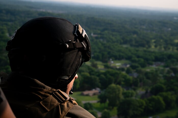 U.S. Marine Corps Gunnery Sgt. Taylor Gunderson, an aircrew chief with Marine Light Attack Helicopter Squadron 773, 4th Marine Aircraft Wing, Marine Forces Reserve, conducts a flyover for Marine Week Nashville in Nashville, Tennessee, June 1, 2025. Founded on November 10, 1775, the United States Marine Corps has served our nation honorably in every clime and place for 250 years. Throughout 2025, Marines across the globe will celebrate the 250th birthday of the Corps, commemorating, service, sacrifice, and priding themselves on living ‘Semper Fidelis’ or ‘Always Faithful’ to their nation and to each other. Gunderson is a native of Pennsylvania. (U.S. Marine Corps photo by Cpl. Vincent Needham)