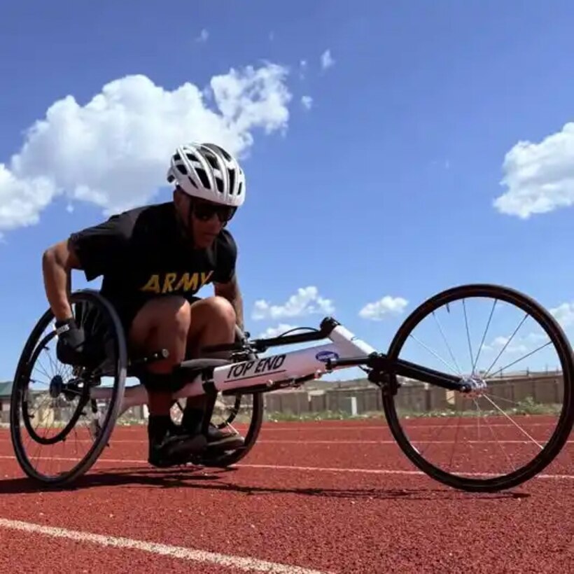 Staff Sgt. Mateo starting his morning off on his racing chair.