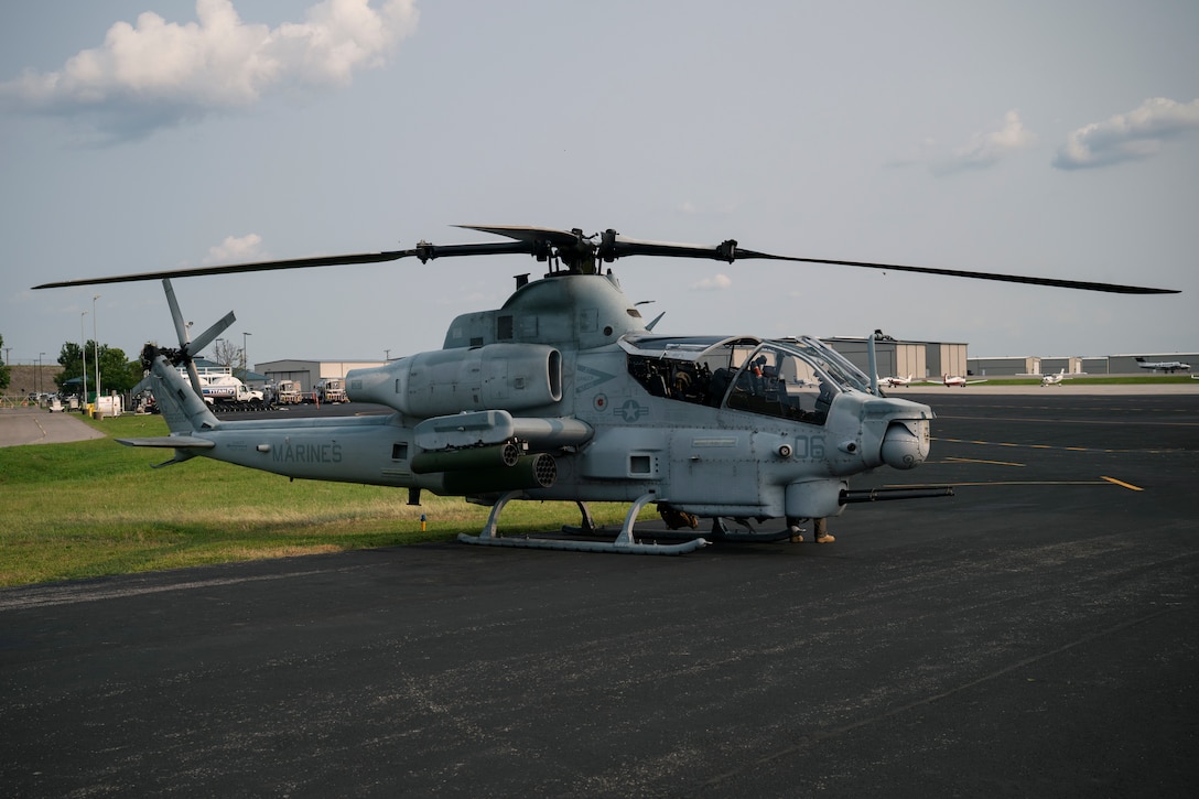 A U.S. Marine Corps AH-1Z Viper helicopter prepares to take off for a flyover during Marine Week Nashville, in Nashville, Tennessee, June 1, 2025. Founded on November 10, 1775, the United States Marine Corps has served our nation honorably in every clime and place for 250 years. Throughout 2025, Marines across the globe will celebrate the 250th birthday of the Corps, commemorating, service, sacrifice, and priding themselves on living ‘Semper Fidelis’ or ‘Always Faithful’ to their nation and to each other. (U.S. Marine Corps photo by Cpl. Vincent Needham)