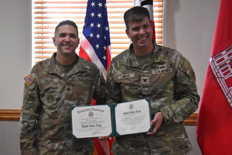 Staff Sgt. Cullen Ellis, quality assurance representative, U.S. Army Corps of Engineers – Far East District, reaffirmed his commitment to service by signing an indefinite reenlistment contract on July 9, 2025, at Camp Henry, South Korea.