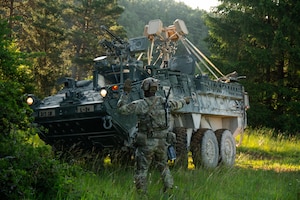Project Flytrap - Soldiers mounted a counter-unmanned aircraft system above the Stryker,