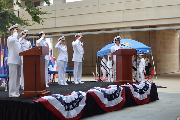 Ensign Grace Joan Reveles sings the National Anthem during the Navy Medicine Readiness and Training Command Camp Pendleton change of command ceremony held July 11, 2025, in the Medal of Honor Promenade of Naval Hospital Camp Pendleton. During the ceremony, Capt. Jenny Burkett was relieved by Capt. Virginia Damin as the commander of NMRTC Camp Pendleton and director of NHCP. For 250 years, Navy Medicine – represented by more than 44,000 highly-trained military and civilian healthcare professionals – has delivered quality healthcare and enduring expeditionary medical support to the warfighter on, below, and above the sea, and ashore.
