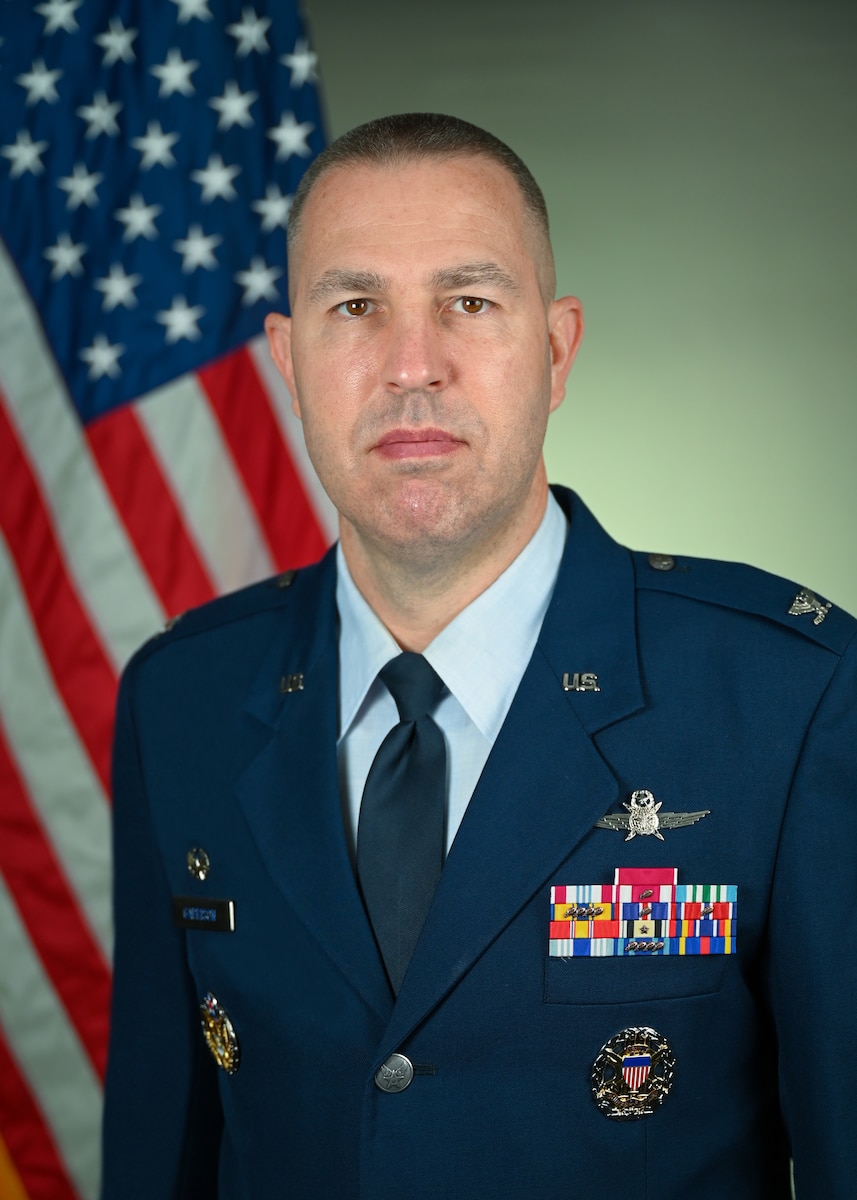 Official photo of Col Joshua N Garrison, commander of 960 CW
