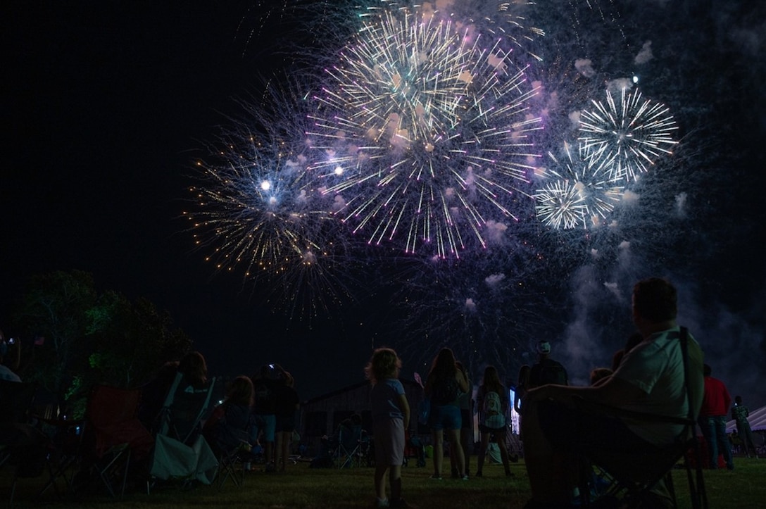 Attendees watch fireworks in the sky. (U.S. Air Force photo by Airman 1st Class Donnell Ramsey)