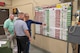 Photo of people reviewing visual management boards in Tobyhanna's mission work areas